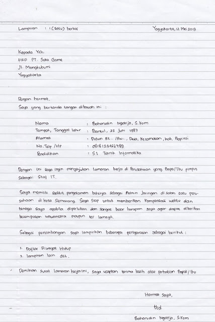 surat lamaran kerja tulis tangan