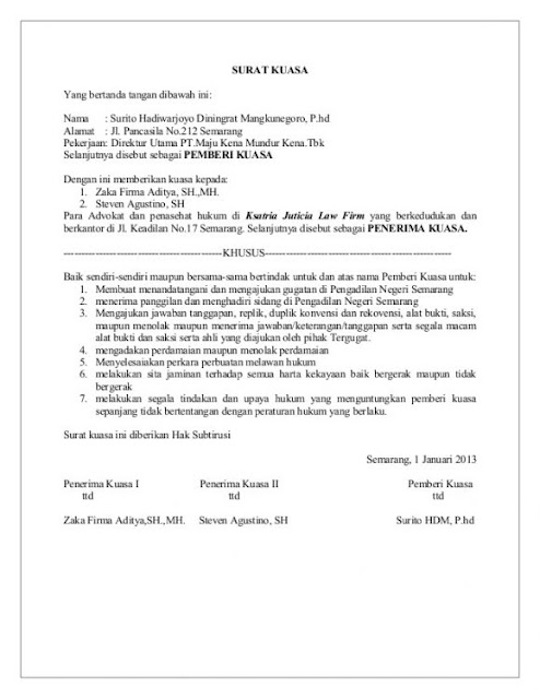 contoh surat kuasa khusus