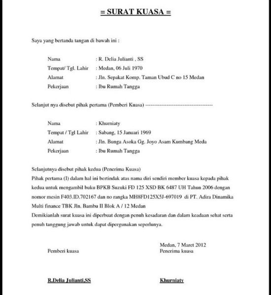 surat kuasa pengambilan bpkb