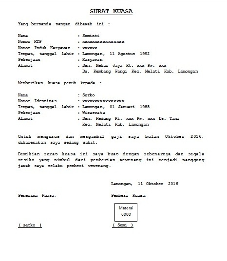 surat kuasa pengambilan gaji
