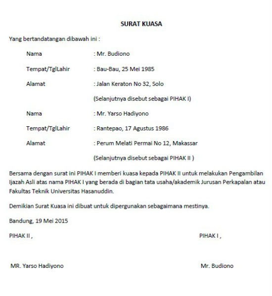 surat kuasa pengambilan ijazah