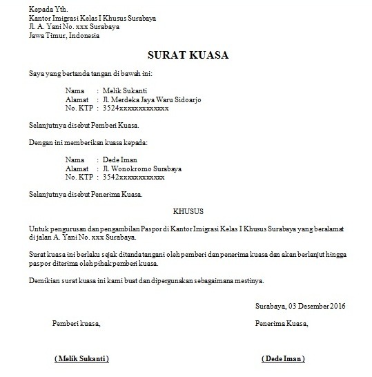 surat kuasa pengambilan paspor