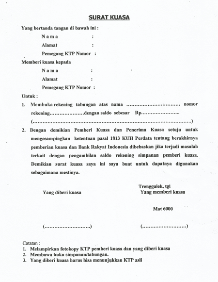 surat kuasa pengambilan uang di bank