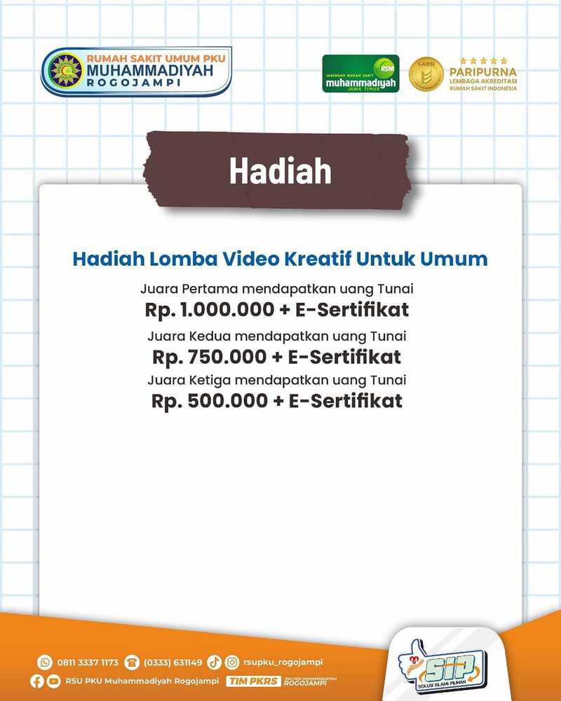 Hadiah Lomba Video Kreatif RS PKU Muhammadiyah Rogojampi