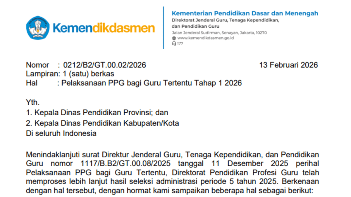 Pelaksanaan PPG bagi Guru Tertentu Tahap 1 2026